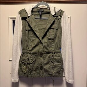 INC International Concepts Olive and Cream Utility Jacket